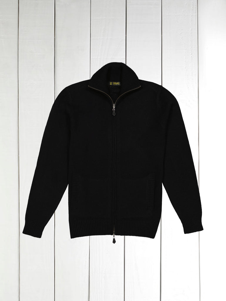 zipped cardigan in black lambswool