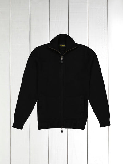 alan paine zipped cardigan in black lambswool