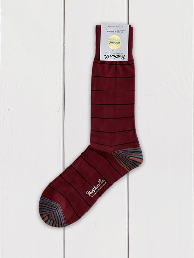 organic cotton burgundy pantherella socks with black irregular stripe