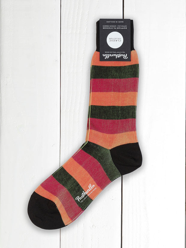 lisle thread pantherella socks with large chocolate stripes
