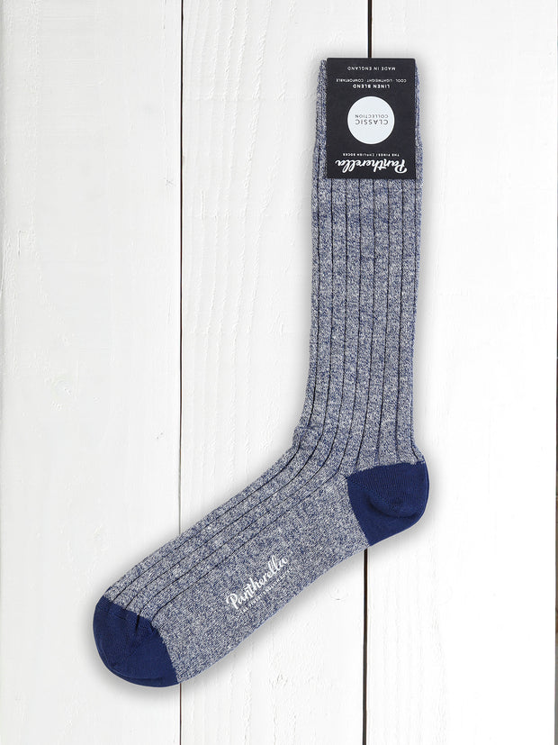 indigo pantherella socks in linen and cotton