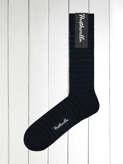 chaussettes pantherella en laine marine à rayures vertes