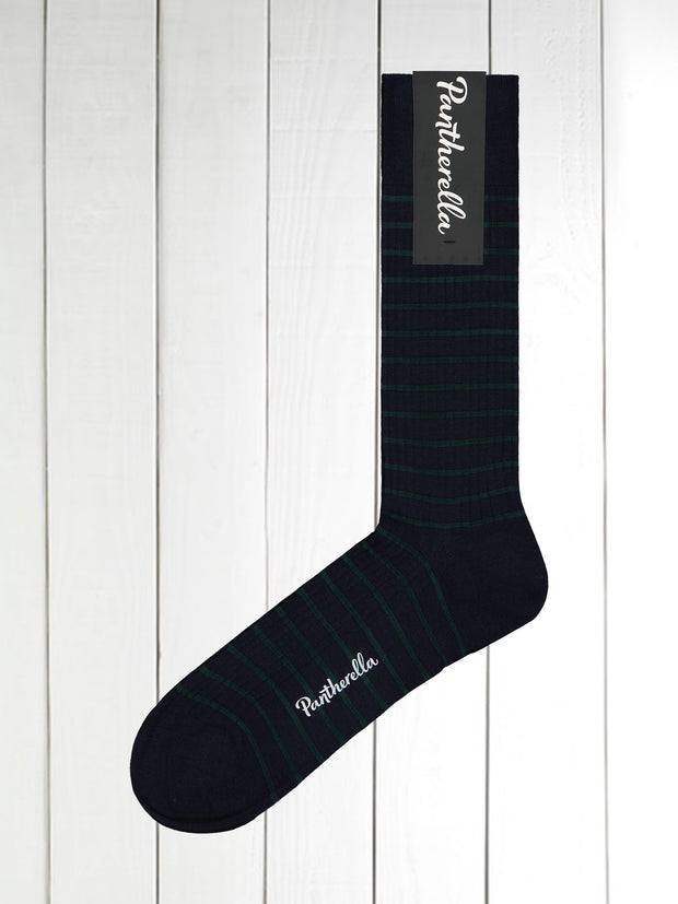 chaussettes pantherella en laine marine à rayures vertes