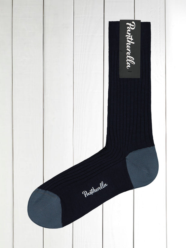 contrast heel and toe merino wool dark navy socks