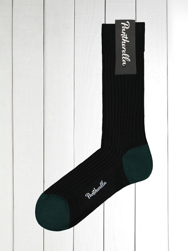 contrast heel and toe merino wool black green socks