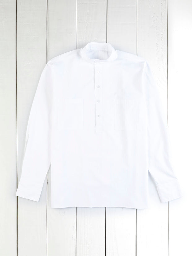 chemise col mao en coton à rayures blanches