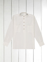 thin stripes cotton canvas mao-collar shirt