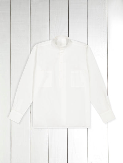 chemise col mao en toile de coton natté blanc