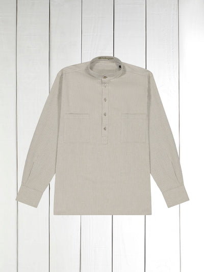 chemise col mao en coton seersucker olive