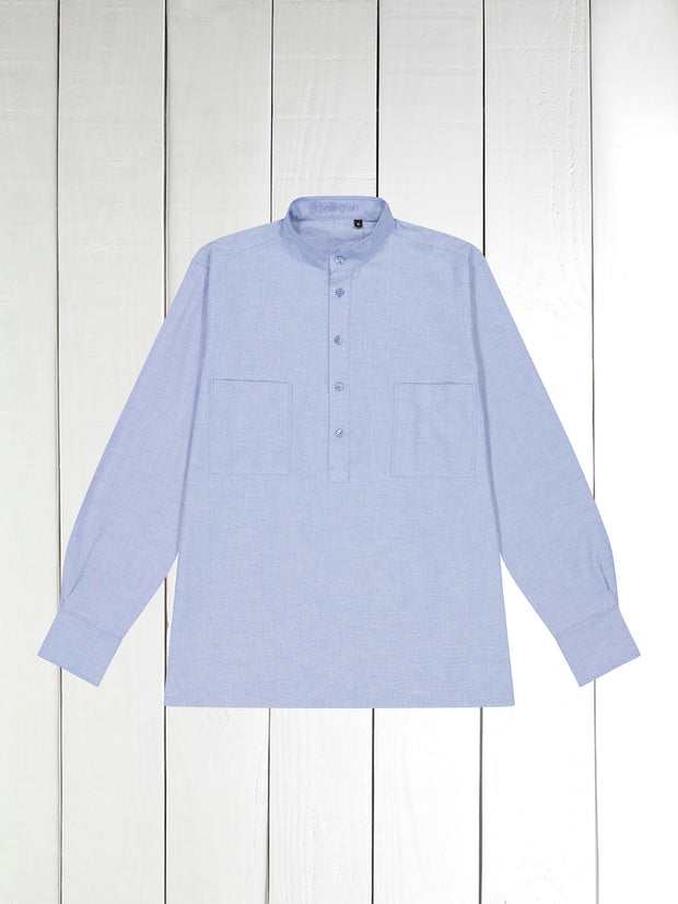 light-blue oxford cotton mao-collar shirt