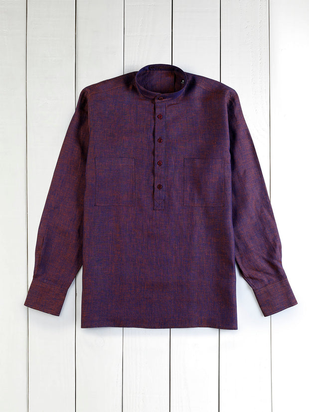 plum linen canvas mao-collar shirt 