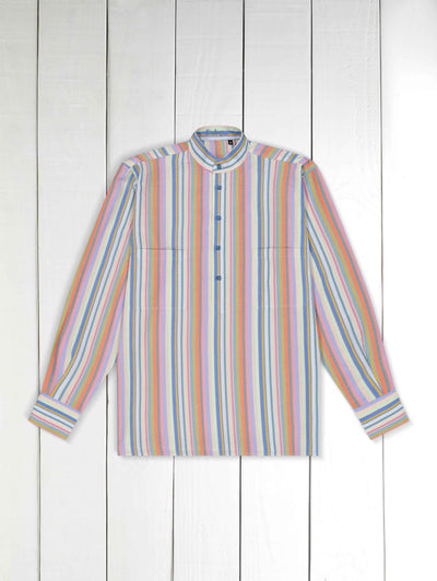 wide stripes Tencel® mao-collar shirt