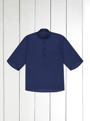 chemise Deauville manches courtes à col mao en coton indigo