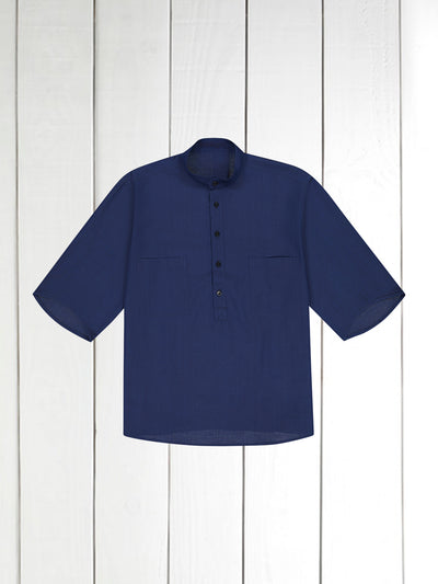 chemise Deauville manches courtes à col mao en coton indigo