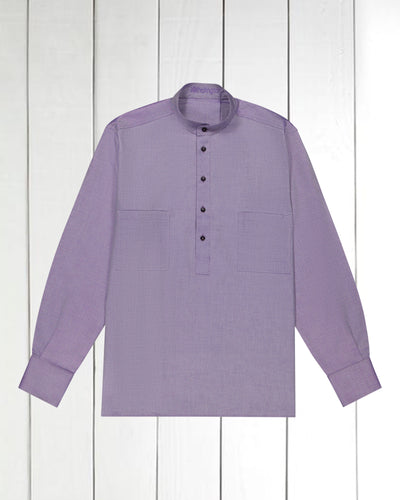 pre-sale luxury cotton mao-collar shirt in aubergine