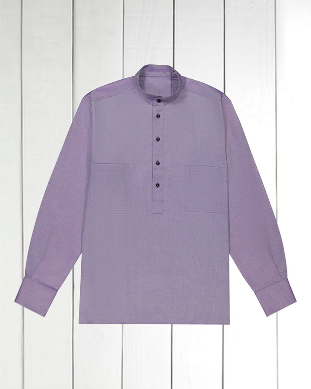 pre-sale luxury cotton mao-collar shirt in aubergine