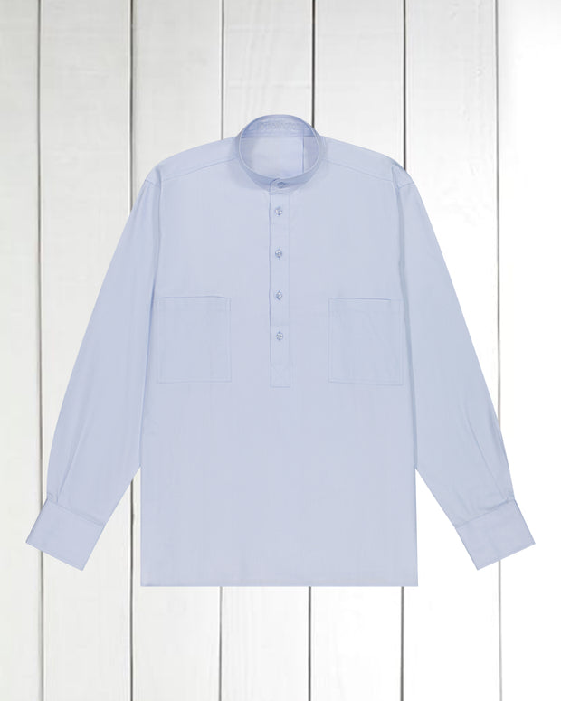 pre-sale luxury cotton mao-collar shirt in azure blue