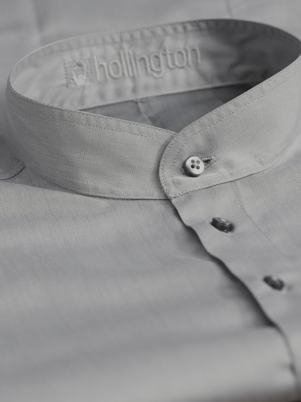 luxury cotton mao-collar shirt in granite