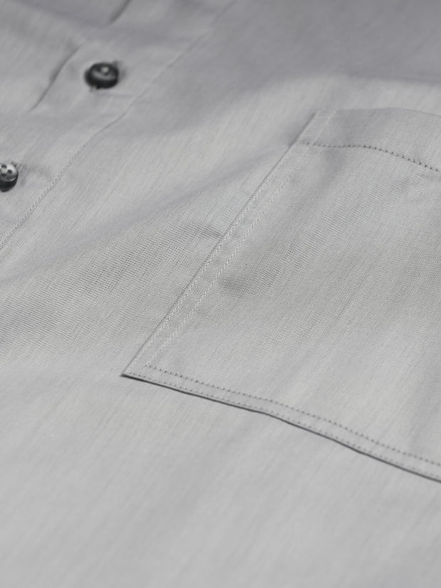 luxury cotton mao-collar shirt in granite