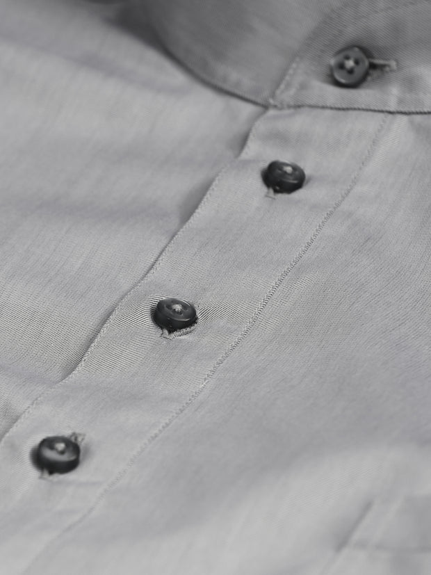 luxury cotton mao-collar shirt in granite