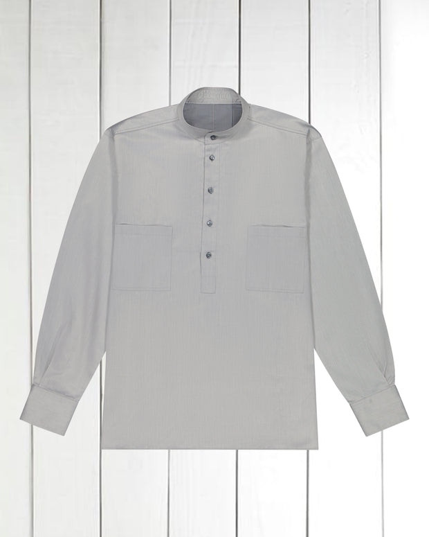 luxury cotton mao-collar shirt in granite