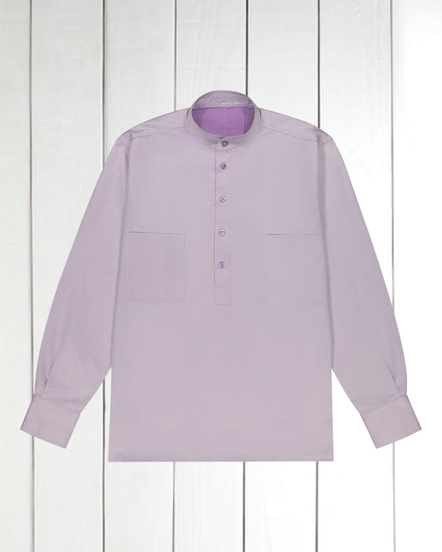 pre-sale luxury cotton mao-collar shirt in lilac
