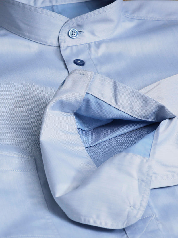 pre-sale luxury cotton mao-collar shirt in powder blue 