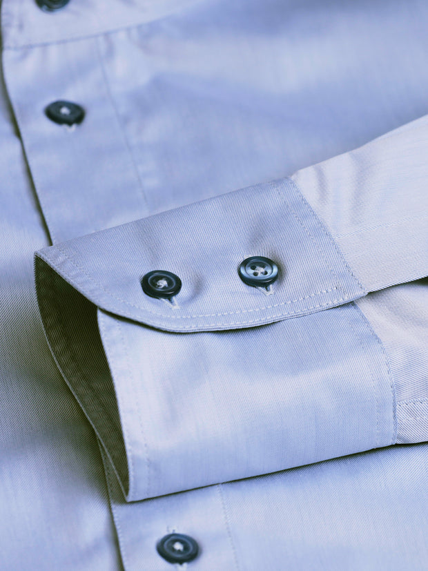pre-sale luxury cotton mao-collar shirt in powder blue 