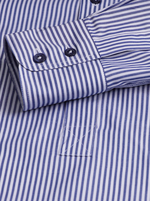 pre-sale luxury cotton mao-collar shirt with royal blue stripes