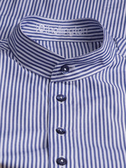 pre-sale luxury cotton mao-collar shirt with royal blue stripes