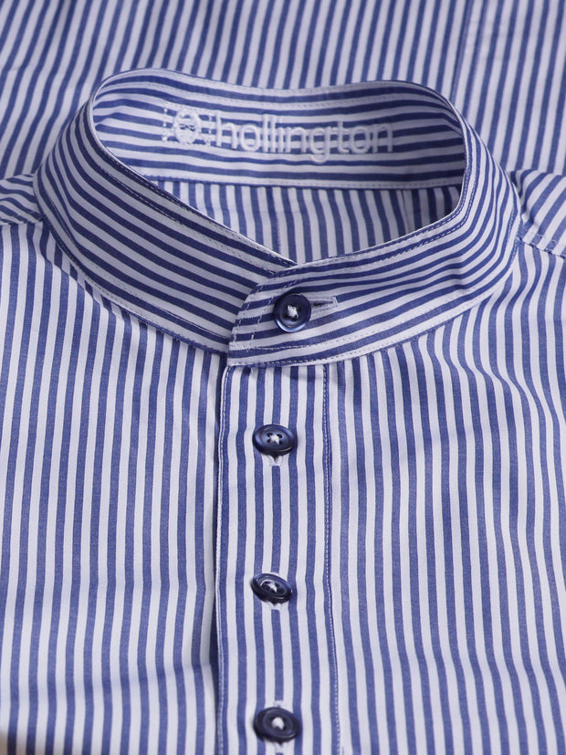 pre-sale luxury cotton mao-collar shirt with royal blue stripes
