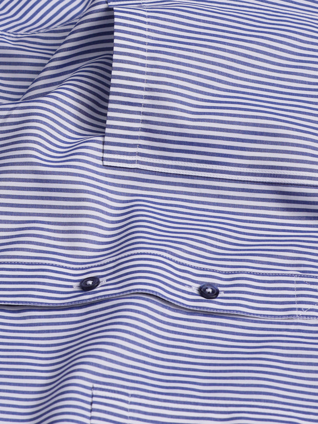 pre-sale luxury cotton mao-collar shirt with royal blue stripes