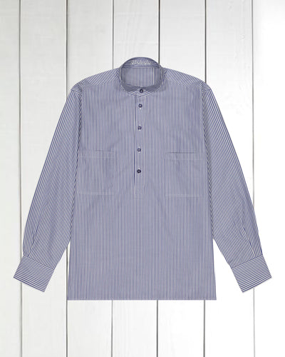 pre-sale luxury cotton mao-collar shirt with royal blue stripes