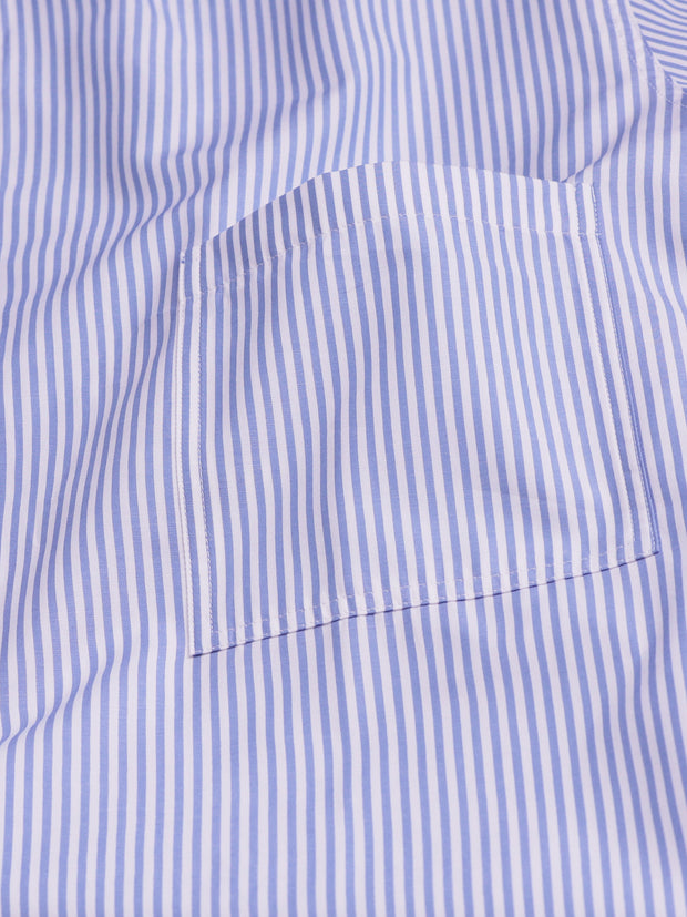 pre-sale luxury cotton mao-collar shirt with sky blue stripes