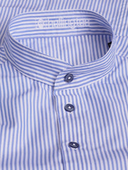 pre-sale luxury cotton mao-collar shirt with sky blue stripes