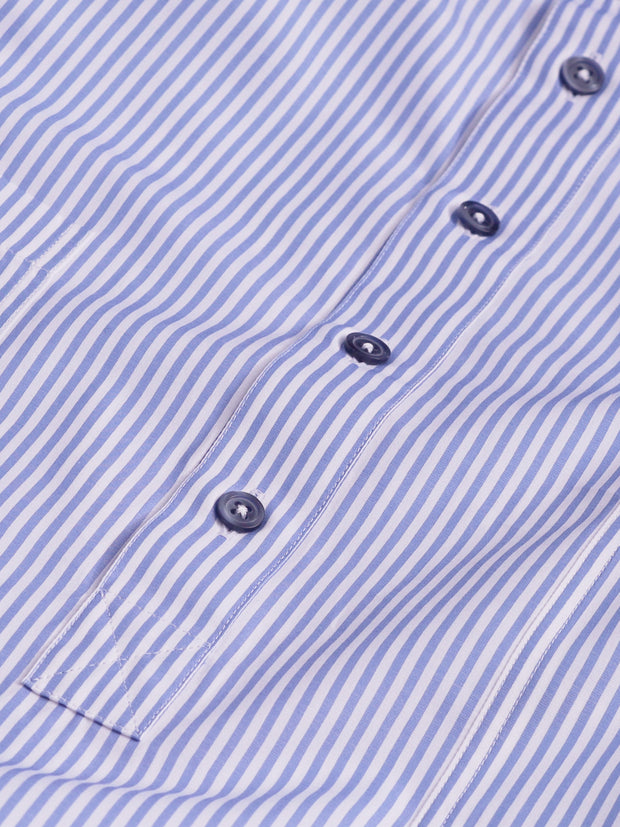 pre-sale luxury cotton mao-collar shirt with sky blue stripes