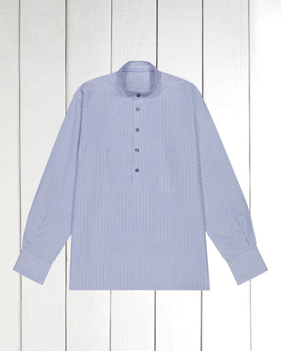 pre-sale luxury cotton mao-collar shirt with sky blue stripes