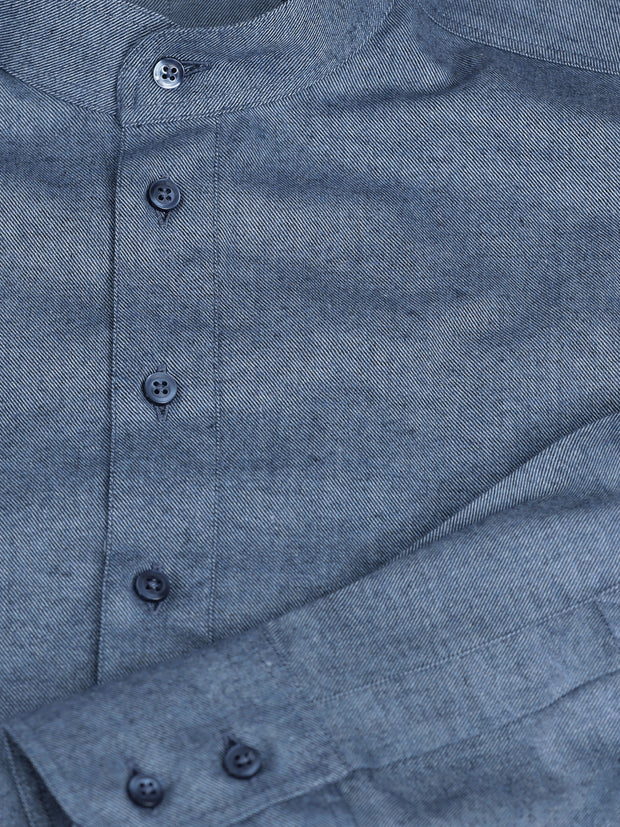 pre-sale grey-blue denim-style cotton shirt with mao collar