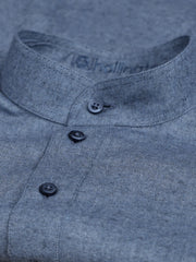 pre-sale grey-blue denim-style cotton shirt with mao collar