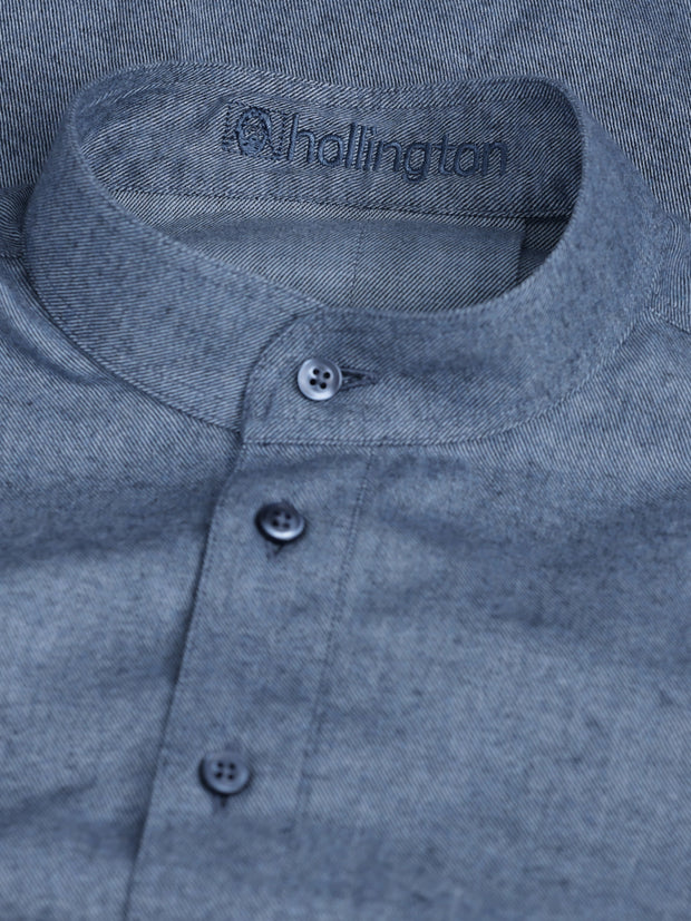 pre-sale grey-blue denim-style cotton shirt with mao collar