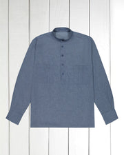 pre-sale grey-blue denim-style cotton shirt with mao collar