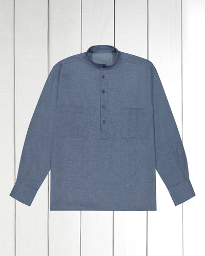 pre-sale grey-blue denim-style cotton shirt with mao collar