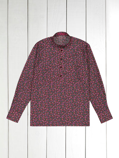 pre-sale Liberty® cotton mao-collar shirt with geometric pattern