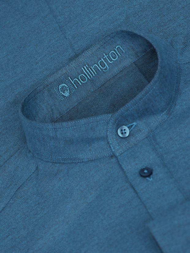 pre-sale petrol blue brushed cotton mao-collar shirt