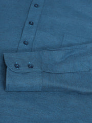 pre-sale petrol blue brushed cotton mao-collar shirt