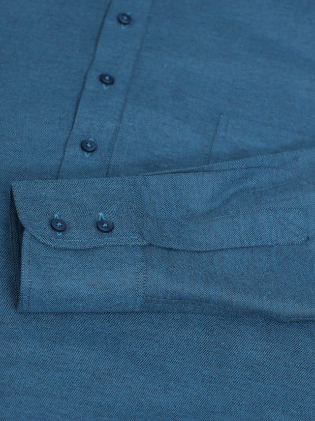 pre-sale petrol blue brushed cotton mao-collar shirt