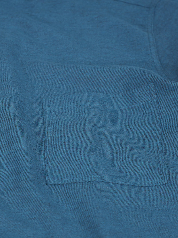 pre-sale petrol blue brushed cotton mao-collar shirt