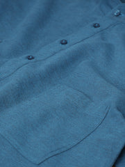 pre-sale petrol blue brushed cotton mao-collar shirt