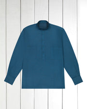 pre-sale petrol blue brushed cotton mao-collar shirt