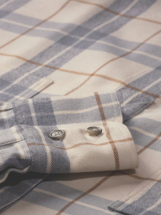 pre-sale grey checked cotton and clycell mao-collar shirt
